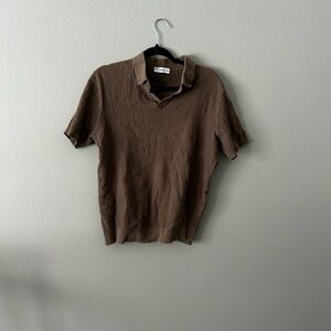 Mango Men's Brown Ribbed Polo Shirt